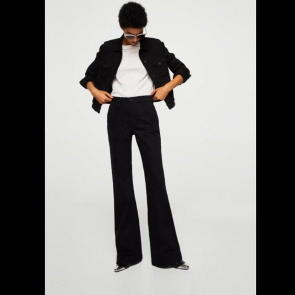 Mango Black High-Waist Wide-Leg Jeans